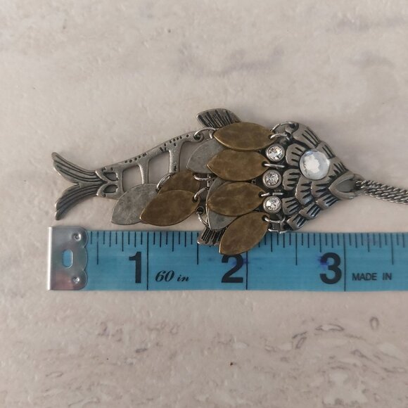 Necklace Fish Pendant Long Silver Tone Rhinestones American Eagle Outfitters - Picture 7 of 14